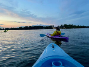 Setting sun on a moonlight paddle